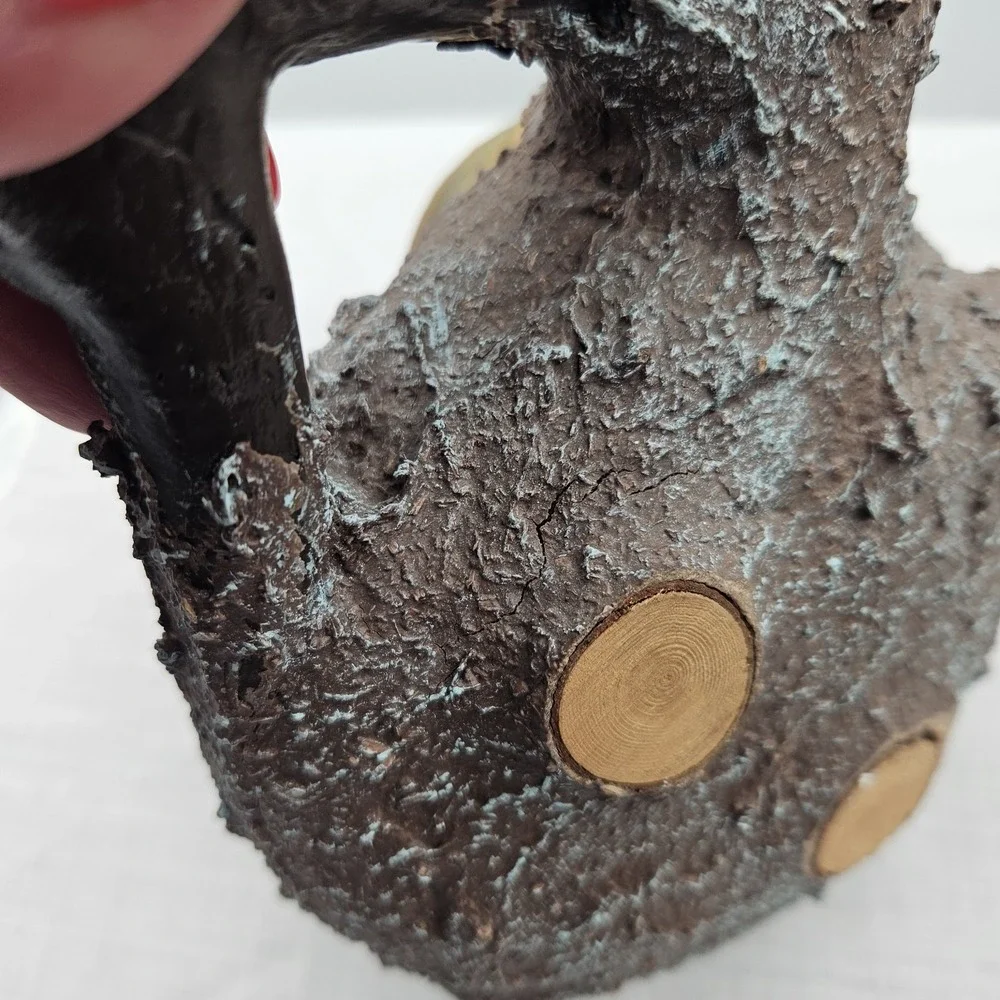 Old Man Carved Look Faux Tree Bark Resin Over Glass‎ Rustic Decanter No Stopper